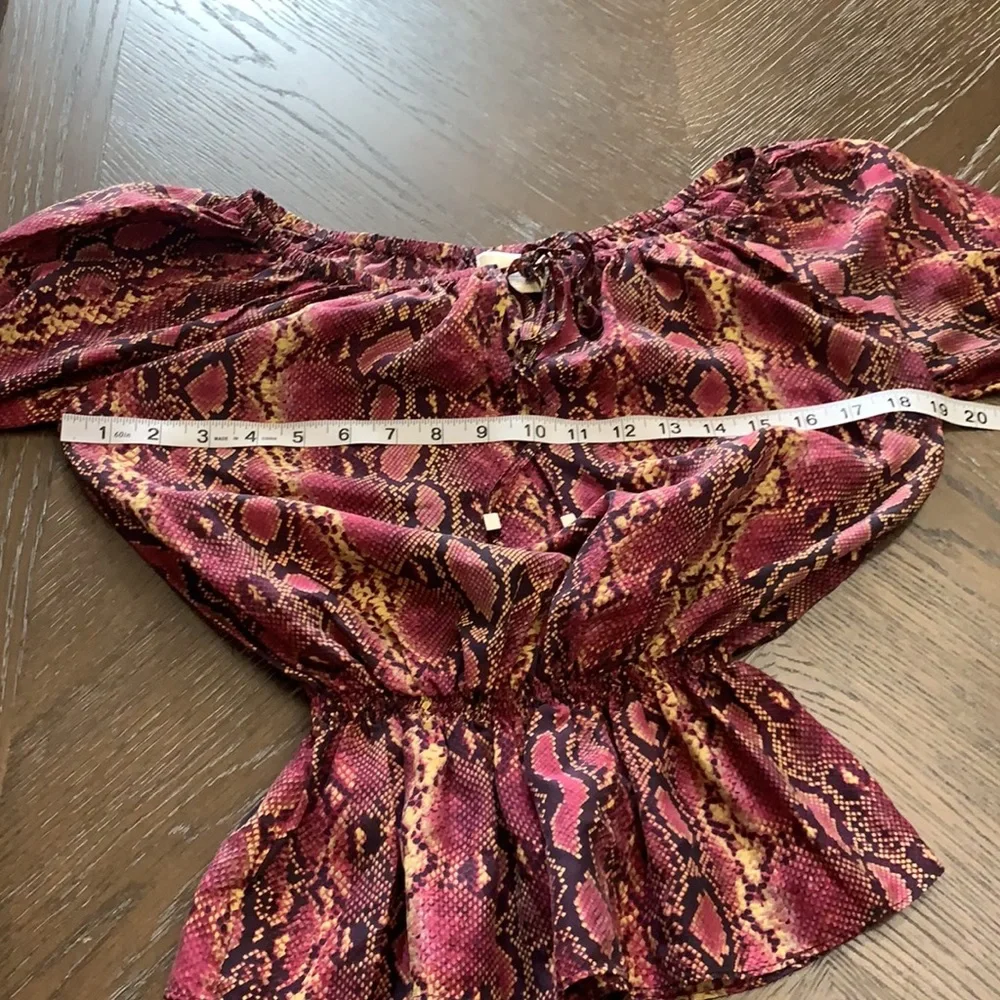 Michael Kors burgundy & blacks skin print peplum silk top Size XS